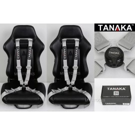 Tanaka 2X TANAKA UNIVERSAL GRAY 4 POINT CAMLOCK QUICK RELEASE RACING SEAT BELT HARNESS