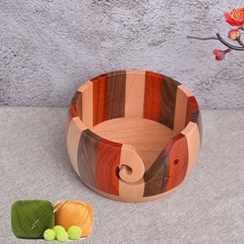 TEMU-SC Wooden Yarn Bowl for Crochet, Knitting Bowl Wool for DIY Knitting Crocheting Accessories(Without Cover)(Three-Coloured)(15 * 8cm)