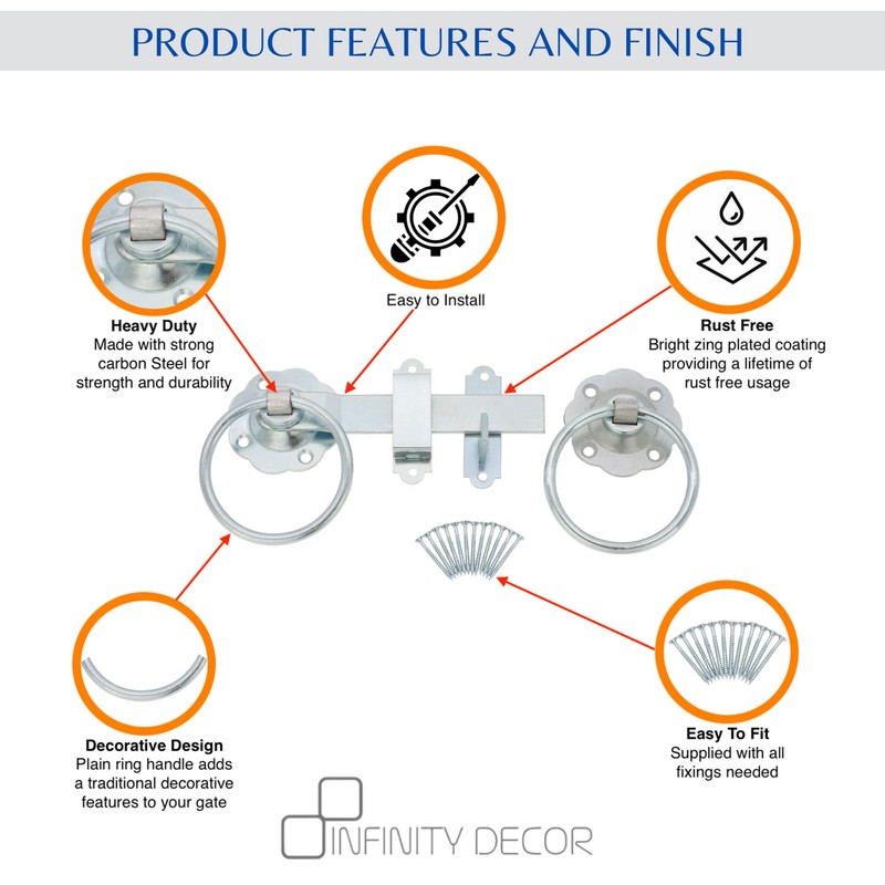 Heavy Duty Plain Ring GATE Latch Bright Zinc Plated Quality