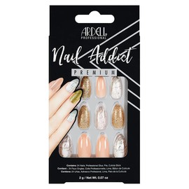 Ardell Nail Addict Premium Press On Nails – Pink Marble & Gold, Almond Fake Nails, 24-Pc Nail Extensions with Glue, Nail File & Cuticle Stick