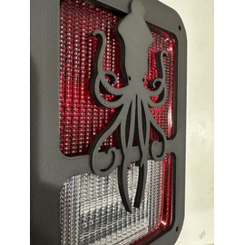 Squid with Tentacles in 3D - Black For Jeep Wrangler JK/JKU Rear Tail Light Covers (07-18) Ocean Wonders Cool Design Octopus