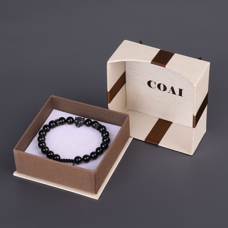 COAI Leopard Black Obsidian Stone Bracelet