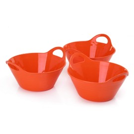 Mintra Home Plastic Bowls with Handles (970ml Small 3pk, Orange) - 6.75inW x 3inH - for snacks, candy, popcorn, gift basket, lightweight serving bowl for party, 3 Pack