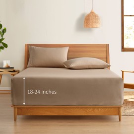 Horbaunal Extra Deep Pocket King Fitted Sheet Only - Fits Up to 24 Inch Mattress - Luxury 1800 Thread Count - Microfiber Taupe Fitted Bed Sheet King Size