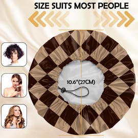 BHAHB 2 PCS Shower Cap Reusable Waterproof Double Layer Elastic Adjustable Hair Bath Caps Cute Aesthetic for Women Girls-Brown Black Checkered