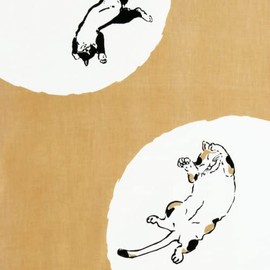 染の安坊 Anbo Tenugui Hand Towel, Cat Showing Belly (Beige), 100% Cotton, Made in Japan, 13.8 x 39.4 inches