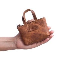 STILORD 'Laura' Mini Key Case Ladies Leather Extra Small Coin Purse Small Wallet Leather RFID Protection and Delivery in Gift Box, Colour:Kara - Cognac