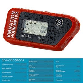 FOUNDOWN Digital Engine Hour Meter Fully Waterproof Resettable Vibration Hour Wireless for All Vibrating Machine Motocross Marine Motorcycle Snowmobile ATV Boat Generators 16B (Red)