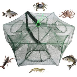 Fishing - Trampa de Pesca para Peces pequeños, Trampa para Pesca de Nailon, Trampa portátil, Trampa Plegable, 6 Agujeros, Trampa de Malla fundida, para atrapar anguilas, cangrejos, Langostas