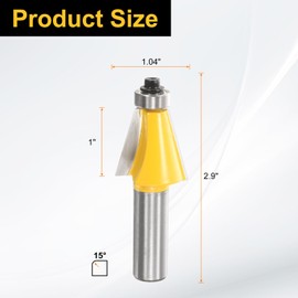 sourcing map 2pcs 15 Degree Chamfer Router Bit 1/2 Inch Shank 1" Cutting Length Carbide Tip with Bearing for Woodworking Milling Cutter Tool, Yellow