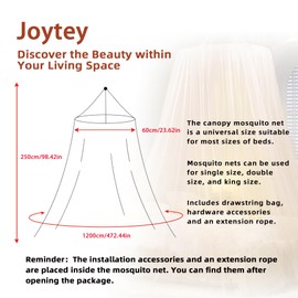 Joytey Mosquito Net for Bed, Travel Foldable Mosquito Net, Bed Frame Draperies, Fly Mosquito Protection, Mesh Bed canopy Net for Single, Double and King Size, with Drawstring Pouch, One Opening, White