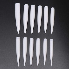 Frcolor Long False Nail Tips Pointed Nail Supplies Fake Nails Solid Color Practice Nail Art Supplies Set of 120 (White)