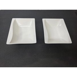 Yanco China SW-407 Sea Wave Bone White Porcelain 15 oz Rectangular Bowl Set Of 2