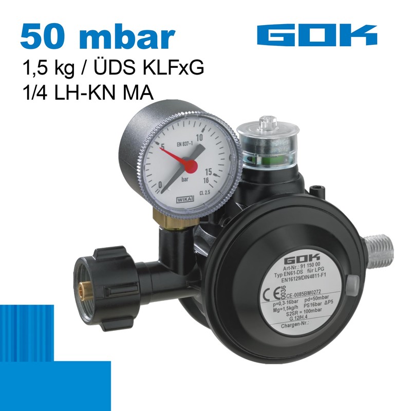 GOK Gas Pressure Regulator EN61-DS PRO 1.5 kg/h Black with