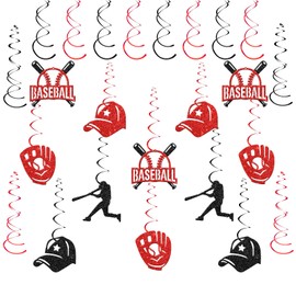 Baseball Hanging Swirls, Red&Black Glitter Baseball Themed Birthday Party Supplies Sport Baby Shower Party Foil Ceiling Swirls Decoration Supplies 24 Pcs