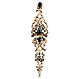 Rose Gold Art Deco Black crystal grey Rhinestone Cluster Chandelier Long Dangle statement earring