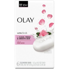 Olay Ultra Fresh Bath Bar, for Clean, Fresh & Smooth Skin with Notes of Rosewater, 23.9 oz (678g) - 6 Count, Pack of 1