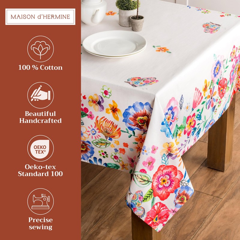 Maison d'Hermine Table Cloth Rectangle Table 100% Cotton Tablecloth for
