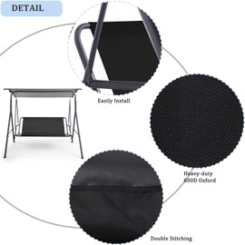 Coverify Replacement Swing Seat Cover, Durable 600D Oxford Fabric Garden Swing Chair Cover Outdoor Swing Seat Cover, Universal Fit for 3-seater Swing Chair 148x50x50cm Black