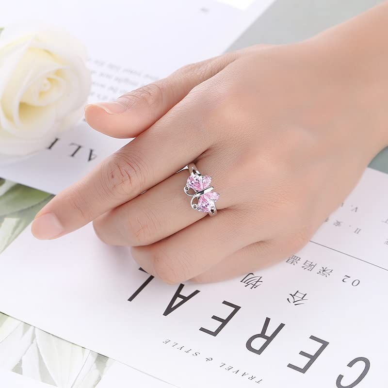 QUSIIOSLK 925 Sterling Silver Double Wing with Pink Cubic Zircon