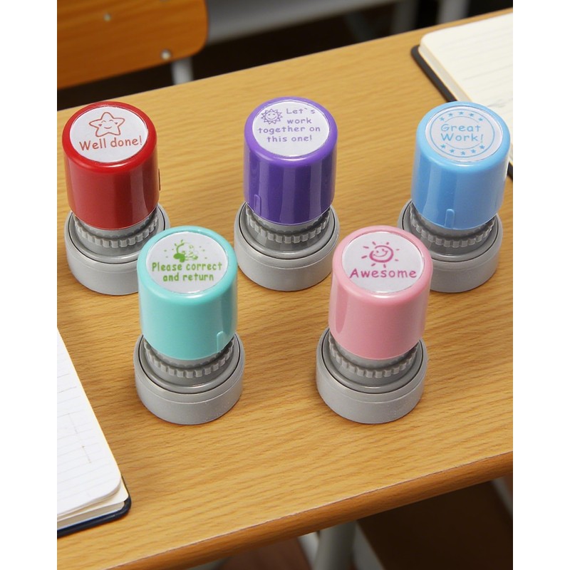 5Pcs Teacher Rubber Stamps Juqumty Self-Inking Stamp for Classroom Motivational