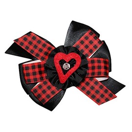 WD2U Girls 5" Red Black Buffalo Plaid Open Heart Valentines Hair Bow French Clip
