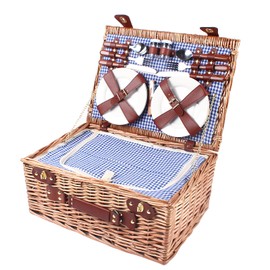 Wicker Picnic Basket Set for 4, Waterproof Large Picnic Set with Portable Handle for Family, Party, Camping