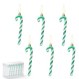 6pcs Green White Candy Cane Christmas Decorations,13cm Glitter Candy Cane for Christmas Tree Decoration,Xmas Tree Pendant Plastic Candy Cane for Christmas Ornaments,Large Xmas Tree Decorations