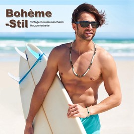 Surfer Boho Necklace Surfer Necklace Men Surfer Necklace Wooden Beads Surfer Bracelet with Coconut Moroccan Surfer Necklace with Coconut Beads Friendly Bracelet Men and Women for His Gift, Wooden