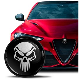 SkinoEu Compatible with Alfa Romeo Emblem Badge Bonnet/Boot 74 mm for Giulietta 940 MiTo 156 147 159 GT Brera Spider 939 Black Silver Skull EA 1