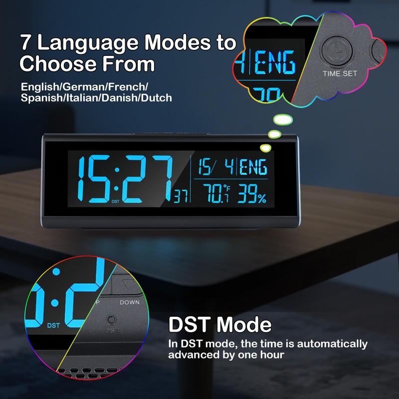 Seutgjie LED Digital Clock, Digital Desk Clock with RGB Light