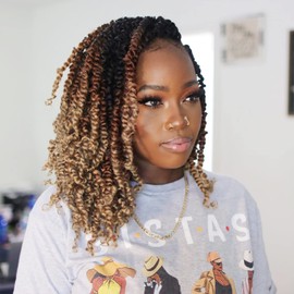 ToyoTress Tiana Passion Twist Hair - 10 Inch 8 Packs Pre-twisted Crochet Braids Ombre Brown Blonde, Short Bob Pre-looped Synthetic Braiding Hair Extensions (10 Inch, OT30/27-8P)