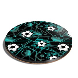1 x Round Coaster - Teal Black Football Pattern Sports Ball Cork Backed MDF Glossy Tea Coffee Accessory #170031