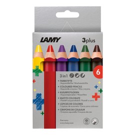 LAMY 3plus Colouring Pencils 520 Set of 6: Folding Box with 6 Colouring Pencils - Cedar Wood Pencils with Ergonomic Shape and High Colour Brilliance - Extra Thick Lead Diameter 10 mm, Colouring Pencil