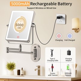 FUNTOUCH 5000mAh Rechargeable Wall Mounted Makeup Mirror with Lights