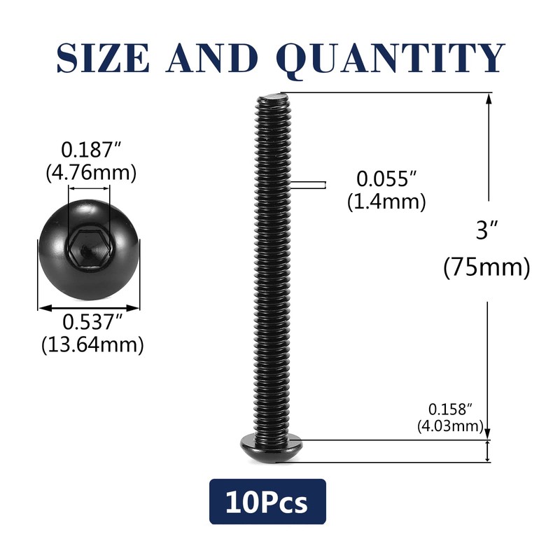 5/16-18 x 3" Button Head Socket Cap Bolts Screws, 10Pcs