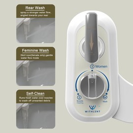Left Handed Bidet Attachment for Toilet - Self-Cleaning control panel on left side Dual Nozzle (Frontal & Rear Wash) Non-Electric Adjustable Water Pressure, Water Bidet Toilet Seat Attachment