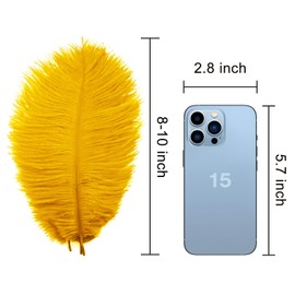 Piokio 20 pcs Gold Ostrich Feathers Plumes 8-10 inch(20-25 cm) Bulk for DIY Clothes, Feather Pens, Dream Catcher, Gatsby Decorations