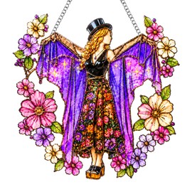 Dancer Sun Catcher, Delicate Imitation Stained Glass Suncatcher for Windows, Acrylic Garden Hanging Ornaments with Golden Chain, Vintage Decor for Garden, Patio and Balcony
