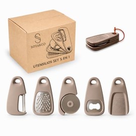 Juego de Utensilios de Cocina 5 en 1 para Casa,Camping, portatil (caqui)