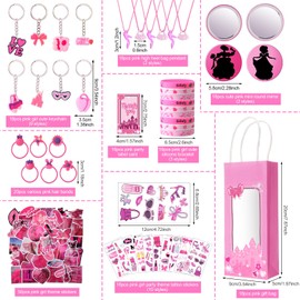 Hotop 196 Pcs Hot Pink Princess Party Favors Kit, Pink Girl Keychains Silicone Bracelets Tattoo Stickers Pendants Mirrors Bags Cards Stickers Rubber Bands (Novel)