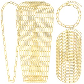 Landical 20 Pcs 20 Inches Gold Paperclip Chain Necklace Bracelets Kit Charm Necklace Chain for Jewelry Making Paperclip Link Bracelets with Lobster Clasps for Women Men