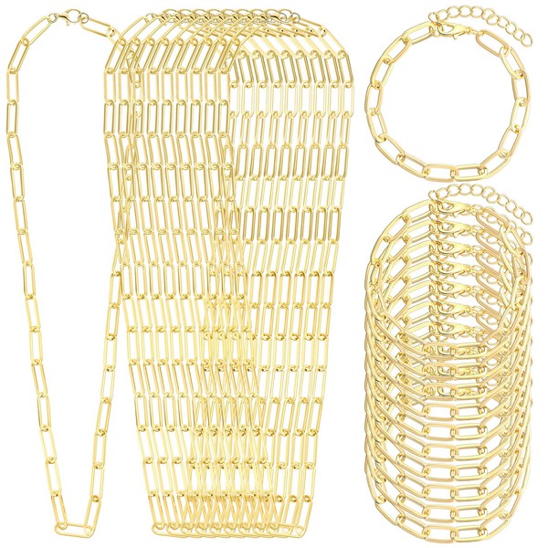 Landical 20 Pcs 20 Inches Gold Paperclip Chain Necklace Bracelets