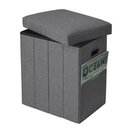 Emosoon Tall Ottoman with Storage Collapsible Fabric Small Slim Folding Ottoman Furniture with Handles Lid Ottoman for Room Footrest Foot Stool Linen Grey 16.5x16.5x11.8in
