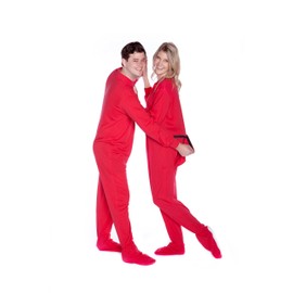 One Piece Cotton Knit Adult Men's & Women's Footed Onesie Pajama | Drop Seat (Red, X-Large)