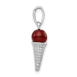 Sterling Silver Polished 3D Brown Bead Ice Cream Cone Pendant