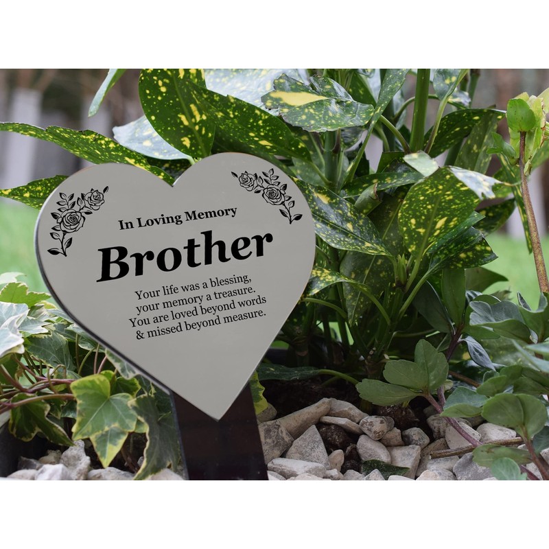 OriginDesigned Brother Heart Shaped Engraved Memorial Plaque Stake - Silver
