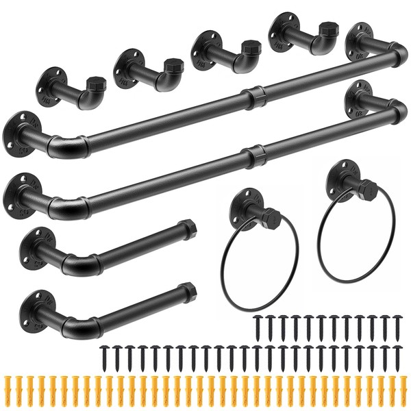 NiHome 10PCS Industrial Pipe Bathroom Towel Bar Set, 2 25"