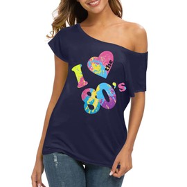 80s Outfit for Women 80's Retro Theme Party Shirts Vintage Disco Outfits 1980s Clothes 90s Neon Off Shoulder Tops