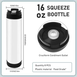 8 Pcs Inverted Plastic Squeeze Bottle 16 oz Refillable Condiment Bottles Self Sealing Sauce Dispenser for Thick Condiments Sauces Batter Dressing Catering Food Trucks Restaurant (Black)
